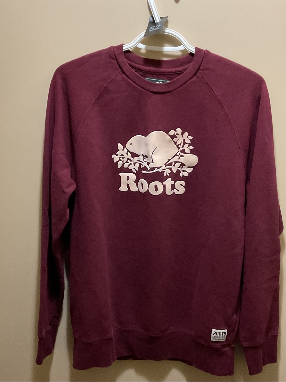 Roots Burgundy Crewneck Sweatshirt with Cream Beaver Logo